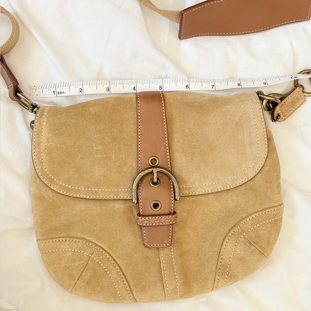 Coach mini Suede Saddle Bag 4743 Tan Mini Crossbody Equestrian Vintage - Picture 5 of 15